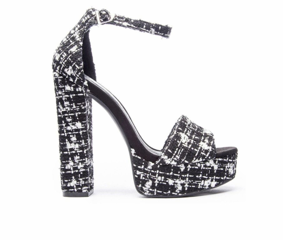 Heeled Sandals * | Hot Sale Women'S Chinese Laundry Avenue Platform Dress Sandals Blk/Wht Tweed