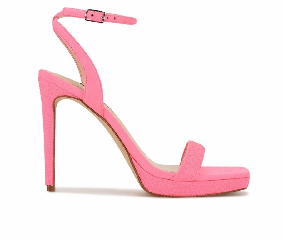 Heeled Sandals * | Promo Women'S Nine West Zadien Dress Sandals Neon Pink