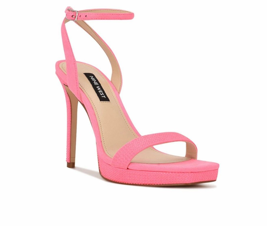 Heeled Sandals * | Promo Women'S Nine West Zadien Dress Sandals Neon Pink