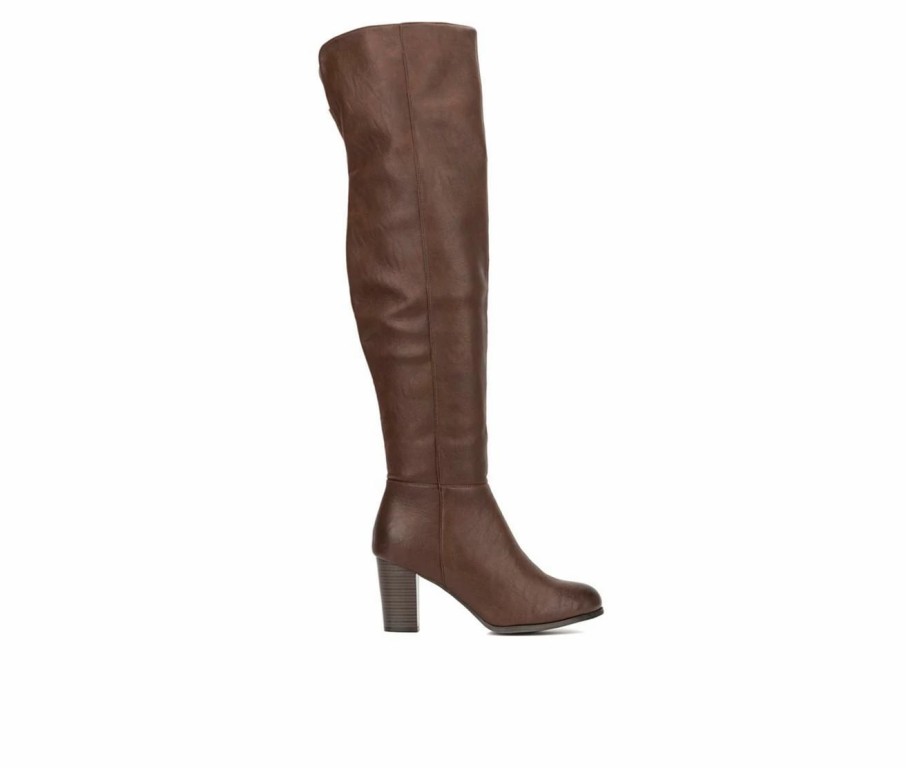 Heeled Boots * | Buy Women'S New York And Company Amory Knee High Boots Chocolate