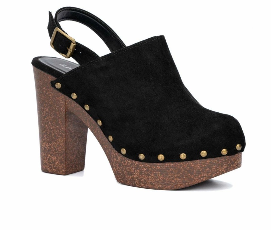 Block Heels * | Top 10 Women'S Olivia Miller Lia Platform Heeled Clogs Black