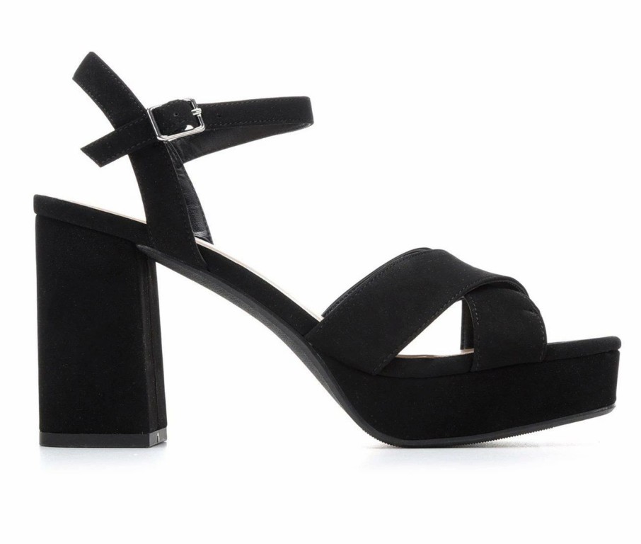 Heeled Sandals * | New Women'S Y-Not Slope Dress Sandals Black Nub