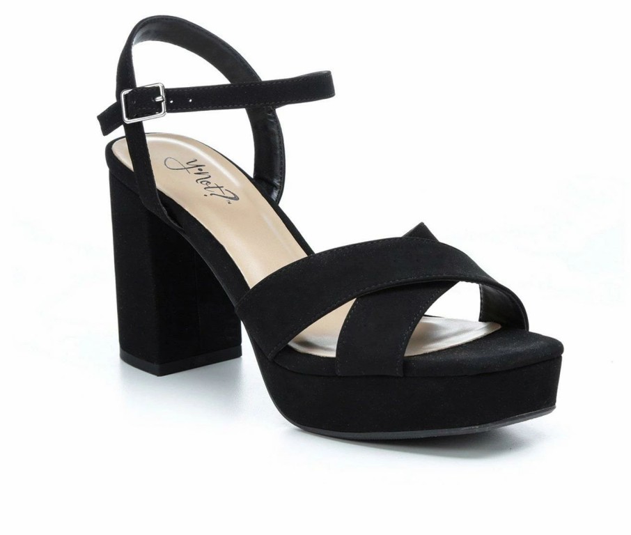 Heeled Sandals * | New Women'S Y-Not Slope Dress Sandals Black Nub