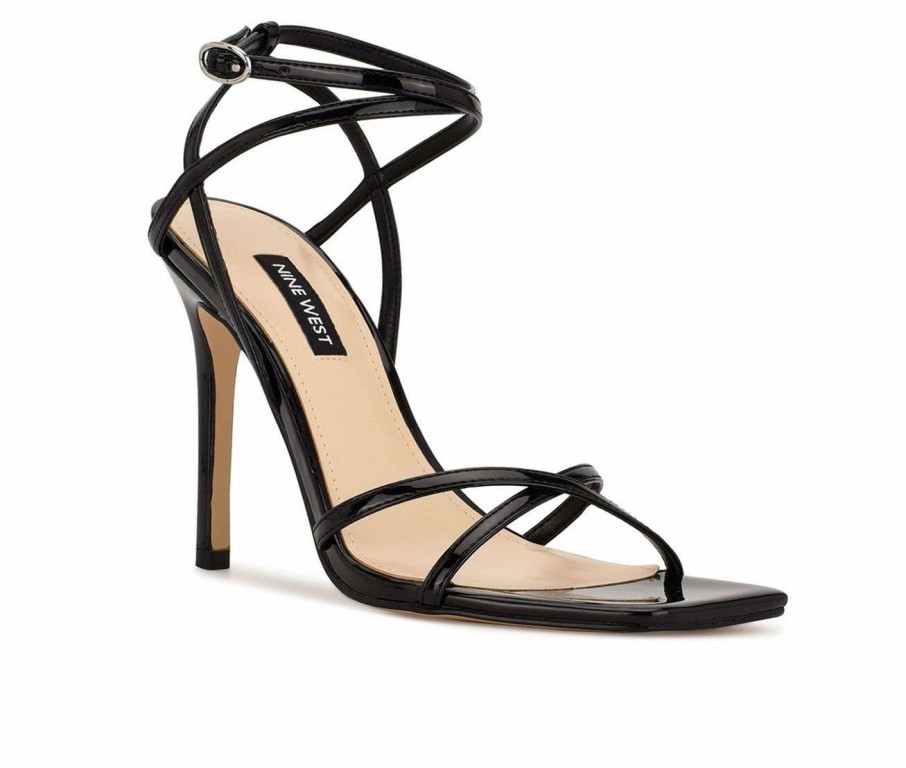 Stiletto Heels * | Promo Women'S Nine West Tidle Stiletto Sandals Black Patent