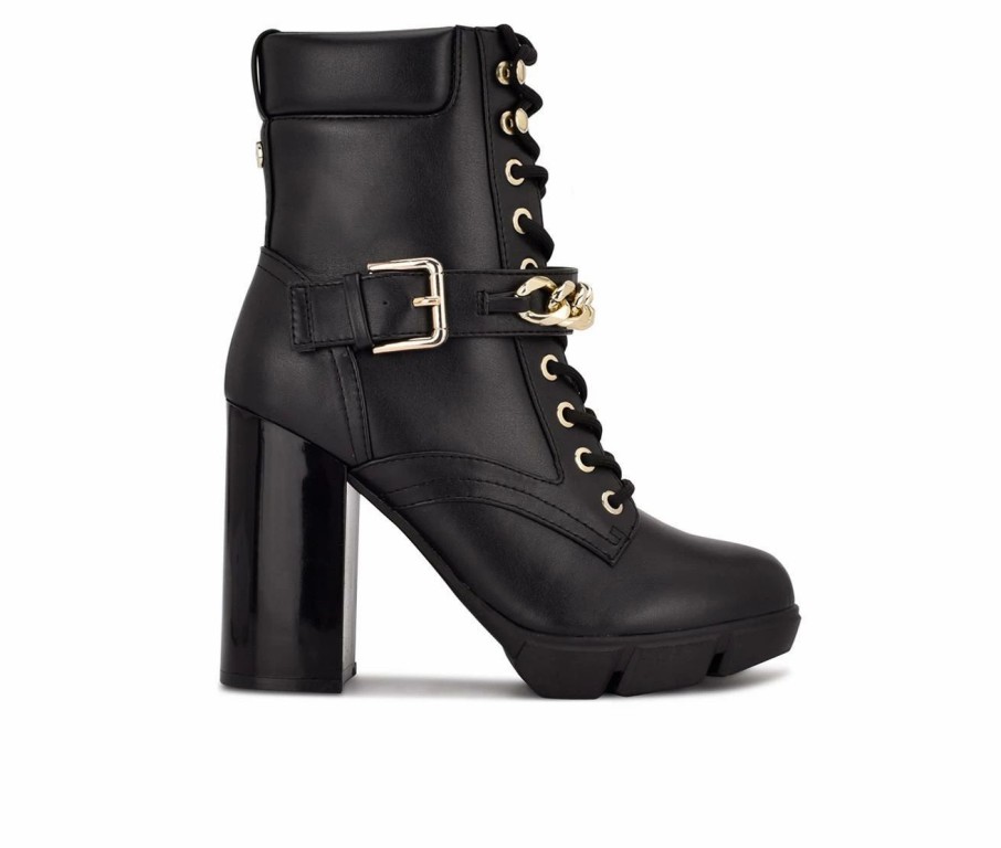 Heeled Boots * | Promo Women'S Nine West Vilage Lace Up Heeled Booties Black