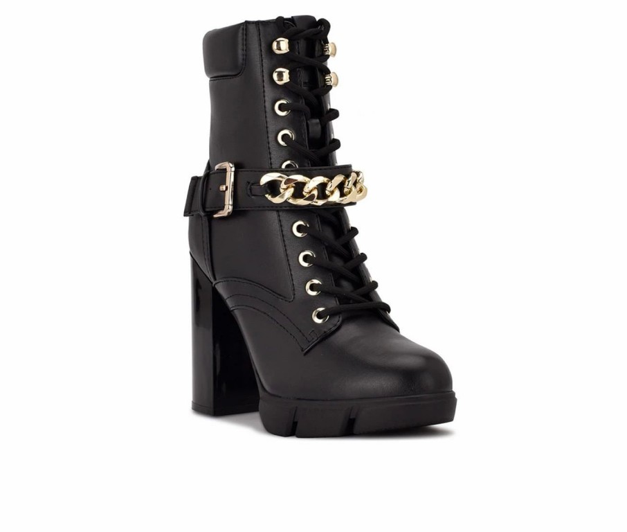 Heeled Boots * | Promo Women'S Nine West Vilage Lace Up Heeled Booties Black