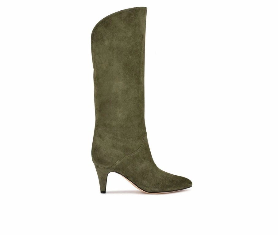 Heeled Boots * | Best Deal Women'S Nine West Buyah Knee High Heeled Boots Olive Suede