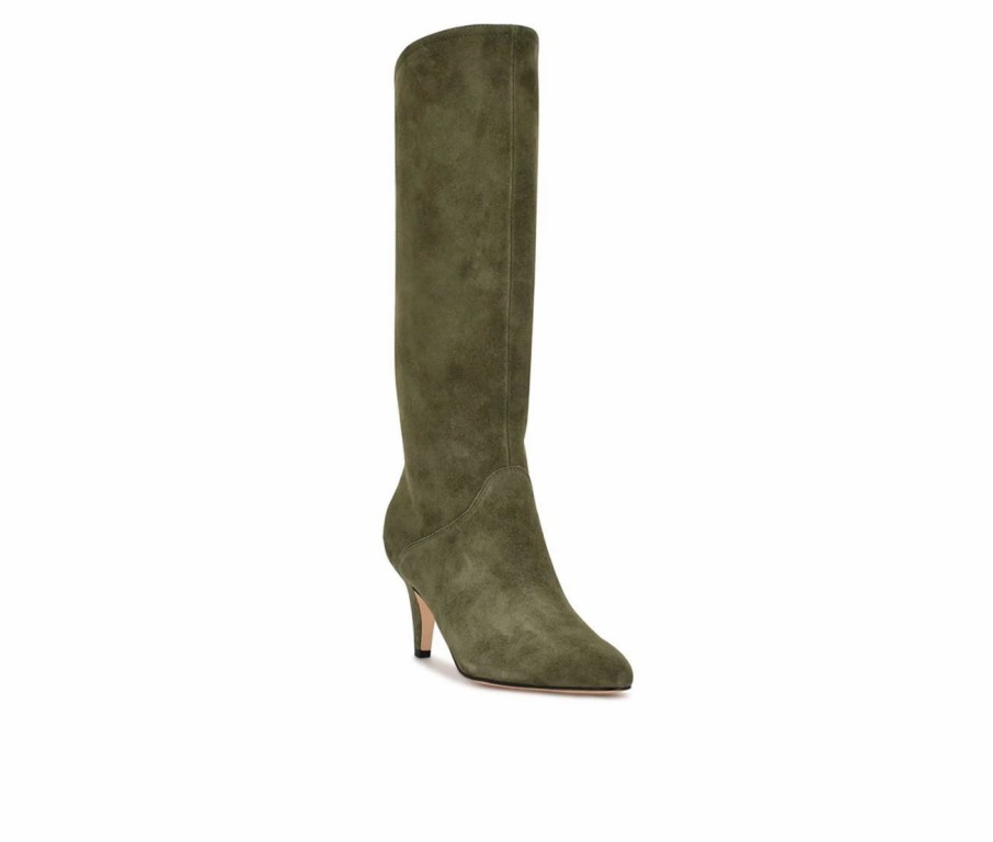 Heeled Boots * | Best Deal Women'S Nine West Buyah Knee High Heeled Boots Olive Suede