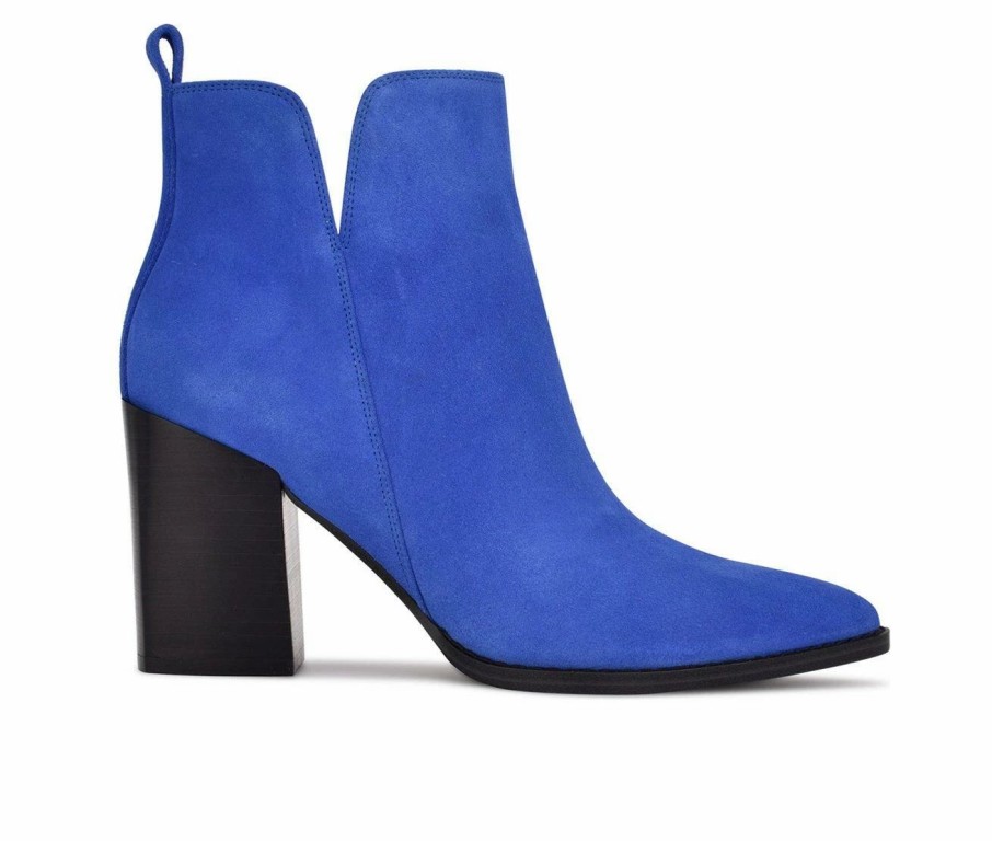 Heeled Boots * | Cheapest Women'S Nine West Birds Heeled Booties Blue Suede