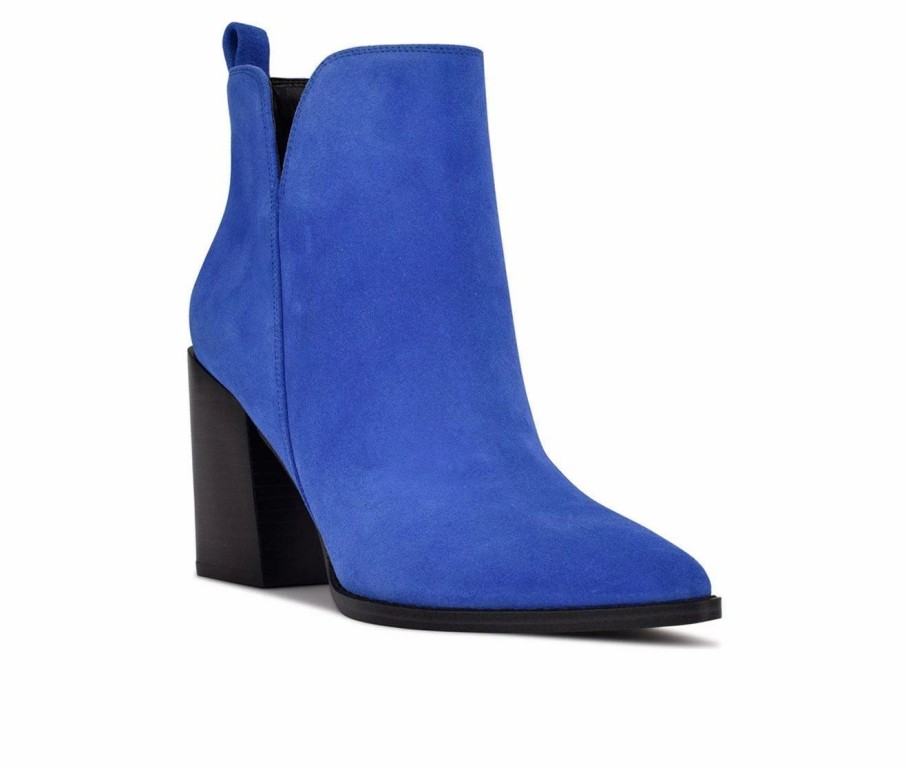 Heeled Boots * | Cheapest Women'S Nine West Birds Heeled Booties Blue Suede