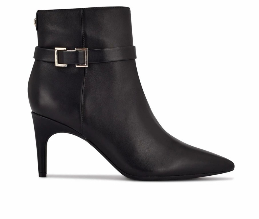 Heeled Boots * | Cheapest Women'S Nine West Dian 9 9 Heeled Booties Black Leather