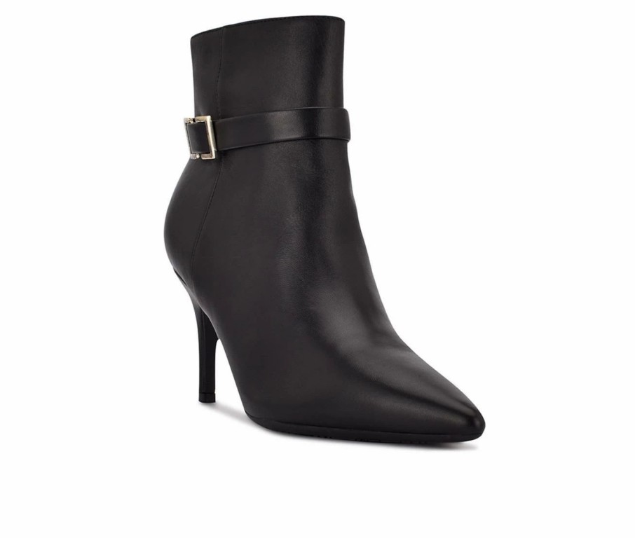 Heeled Boots * | Cheapest Women'S Nine West Dian 9 9 Heeled Booties Black Leather