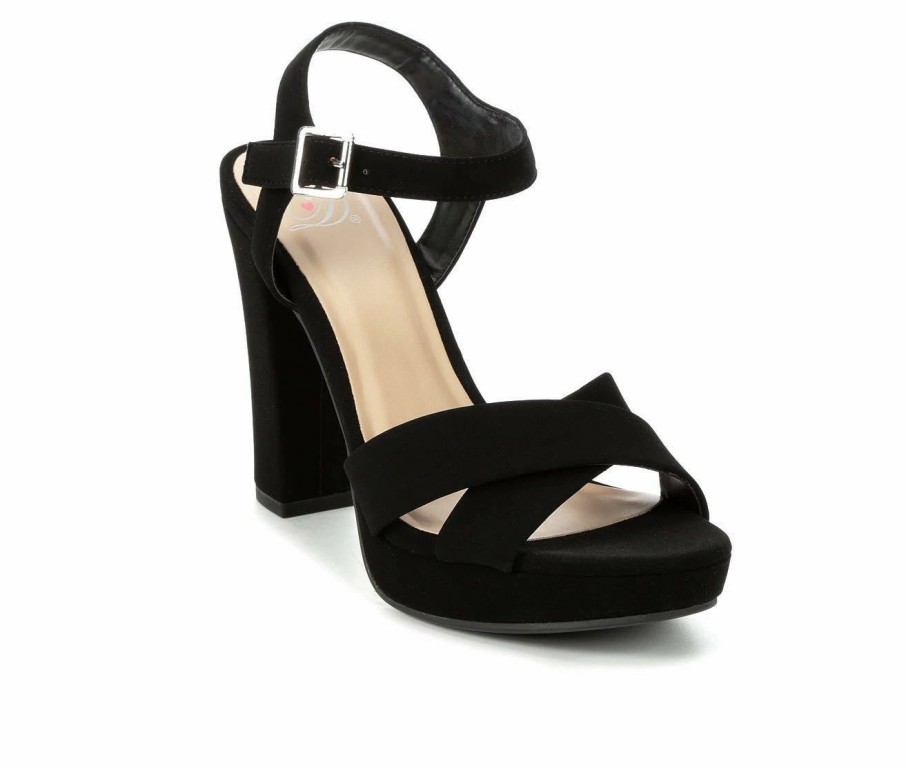 Heeled Sandals * | Brand New Women'S Delicious Keeper Heeled Sandals Black Nub