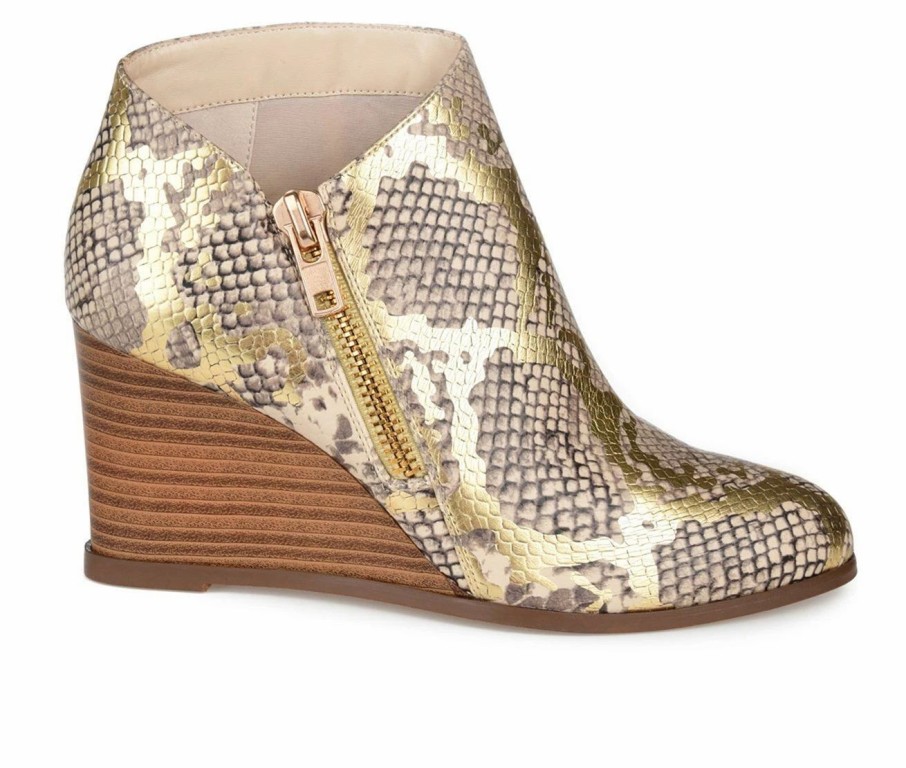 Heeled Boots * | Wholesale Women'S Journee Collection Glam Wedge Booties Gold