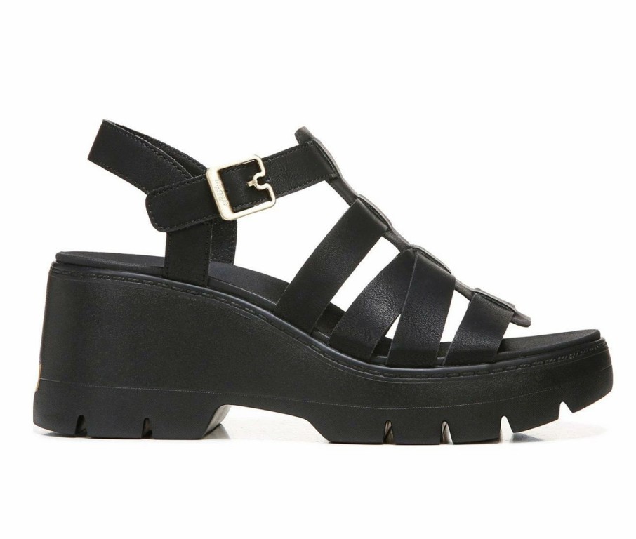 Heeled Sandals * | Best Reviews Of Women'S Dr. Scholls Check It Out Platform Wedge Sandals Black