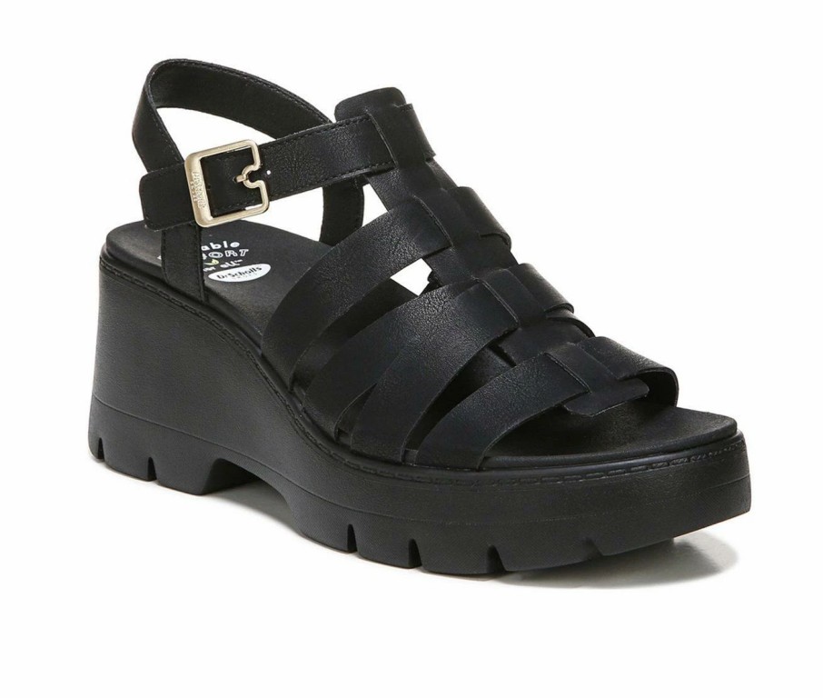 Heeled Sandals * | Best Reviews Of Women'S Dr. Scholls Check It Out Platform Wedge Sandals Black