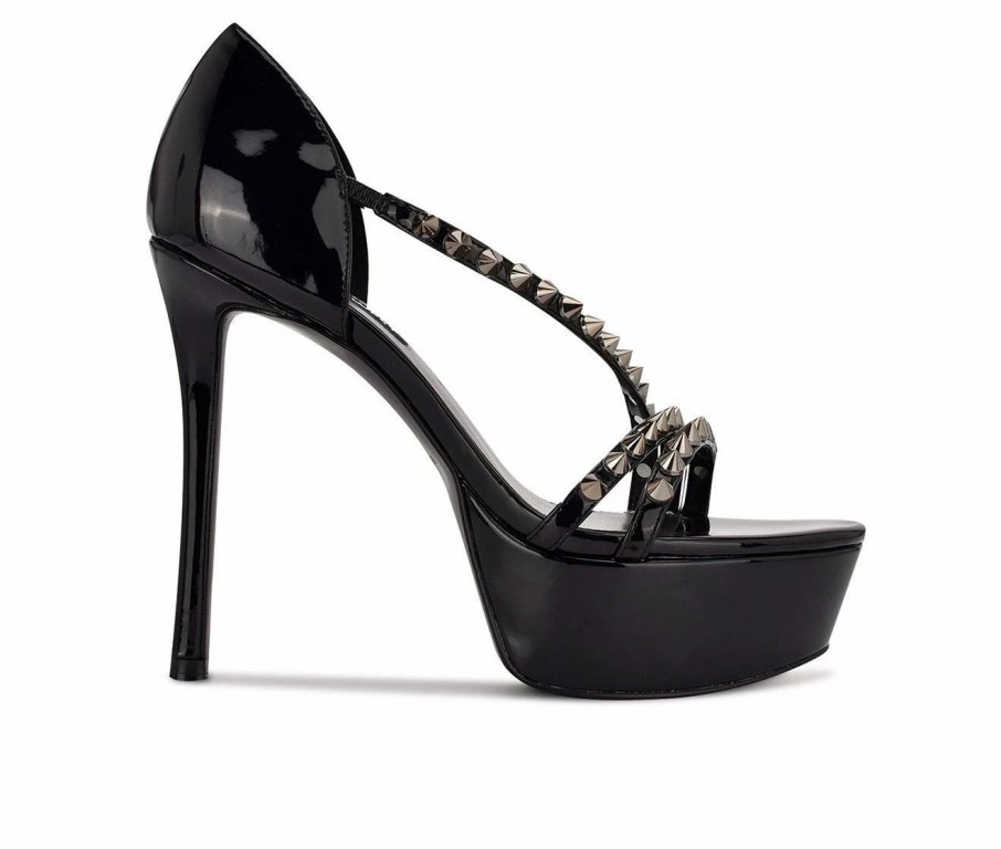 Platform Heels * | Wholesale Women'S Nine West Fabla Dress Sandals Black Patent