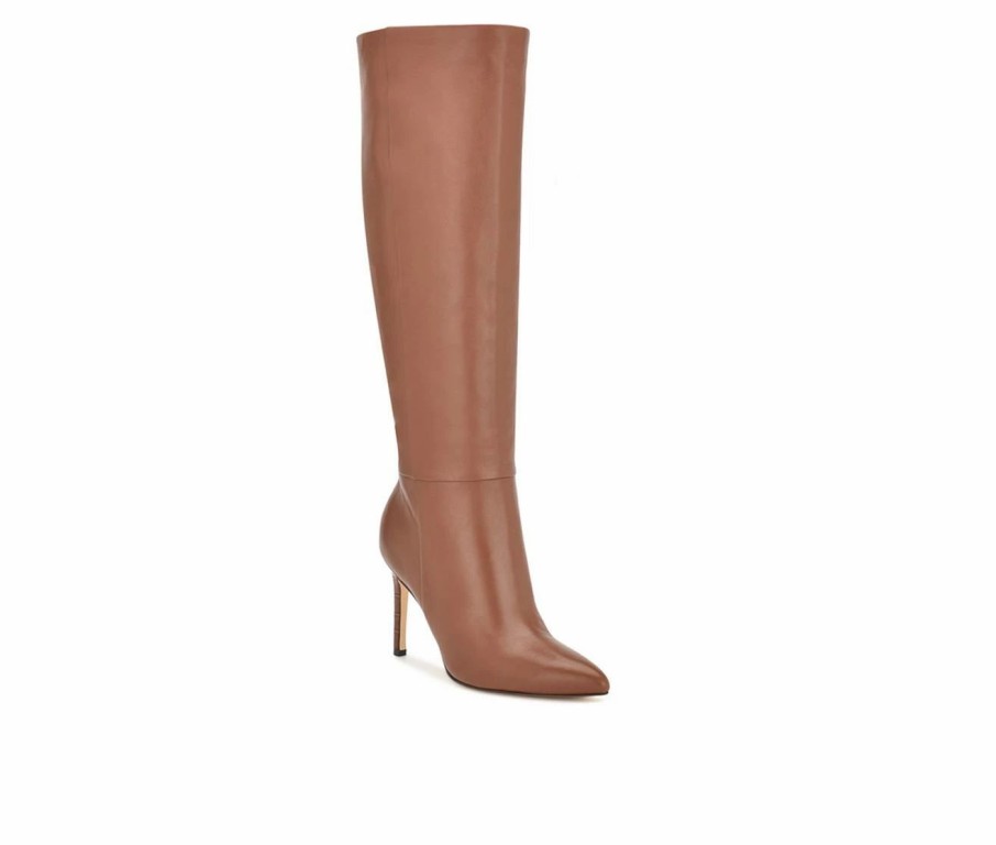 Heeled Boots * | Best Deal Women'S Nine West Richy Knee High Heeled Boots Med Brown Lea