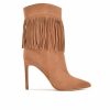 Heeled Boots * | Wholesale Women'S Nine West Tries Heeled Fringe Booties Cognac Suede