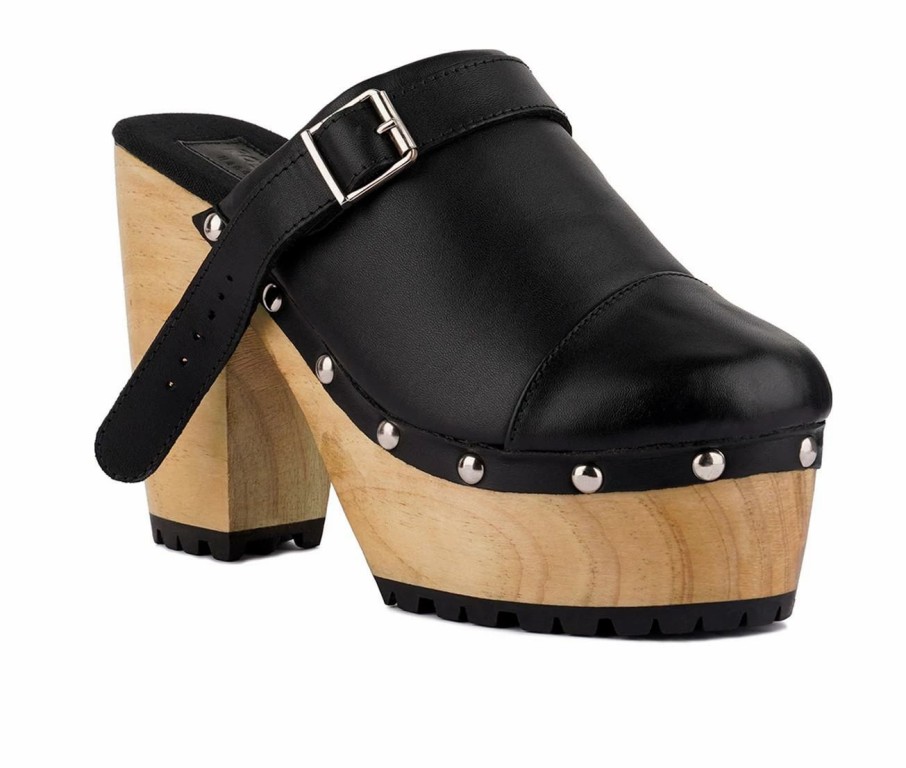 Block Heels * | Budget Women'S Rag & Co Alona Block Heel Platform Clogs Black