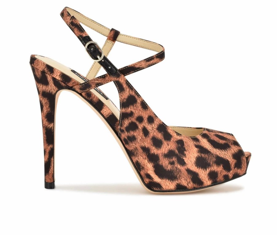 Stiletto Heels * | Brand New Women'S Nine West Hanken Stilettos Leopard Satin