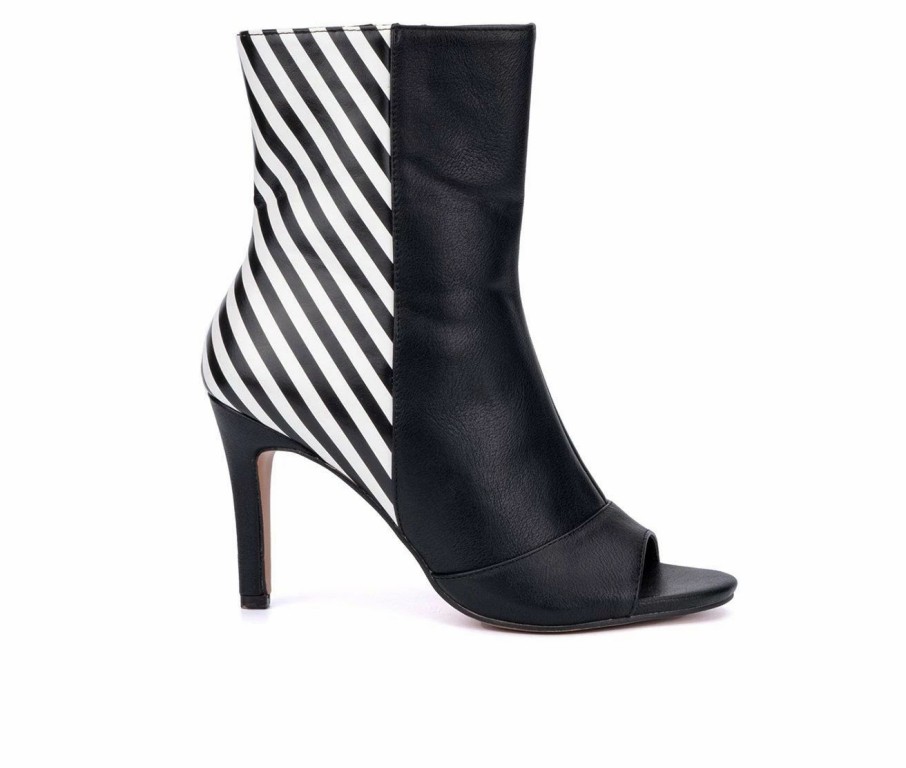 Ankle Boots And Booties * | Best Pirce Women'S New York And Company Nola Peep Toe Heeled Bootie Black/White