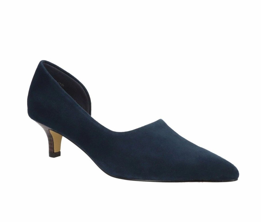 Stiletto Heels * | Deals Women'S Bella Vita Quilla Kitten Heel Pumps Navy Leather