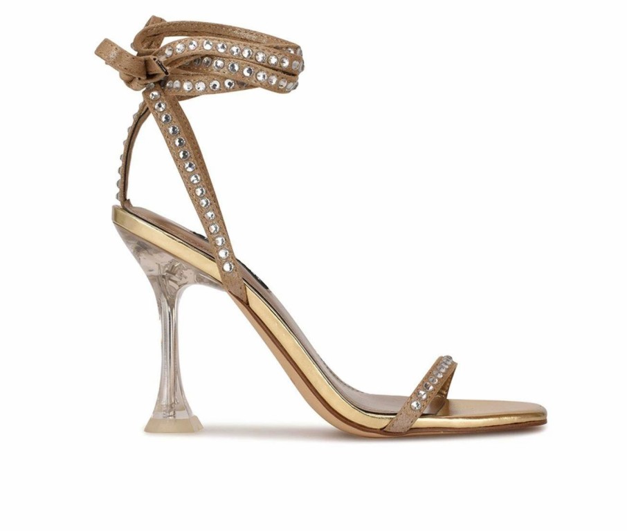 Heeled Sandals * | Promo Women'S Nine West Zing Dress Sandals Gold