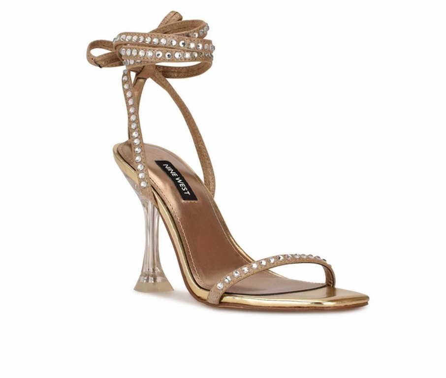 Heeled Sandals * | Promo Women'S Nine West Zing Dress Sandals Gold