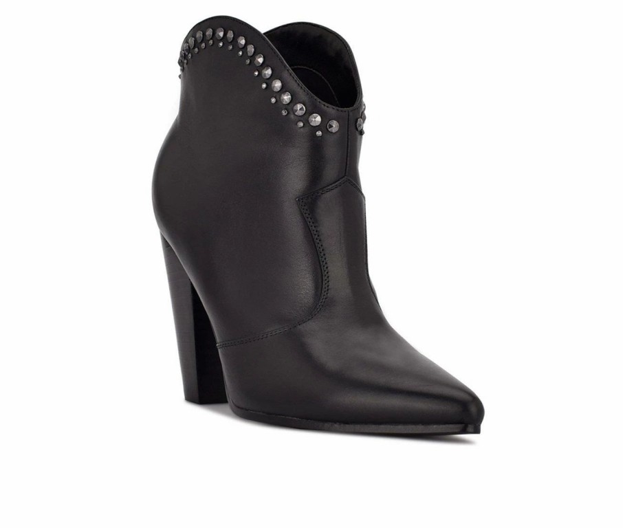 Heeled Boots * | Coupon Women'S Nine West Sera Heeled Booties Black Leather