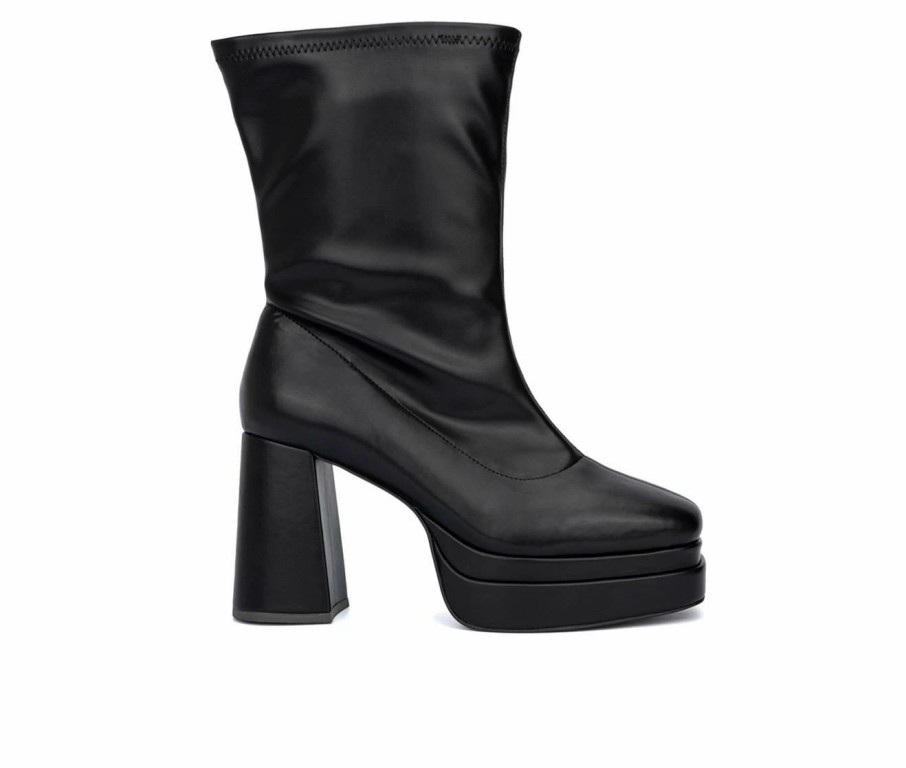 Heeled Boots * | Best Deal Women'S Fashion To Figure Keira Mid Calf Platform Booties Black Wide