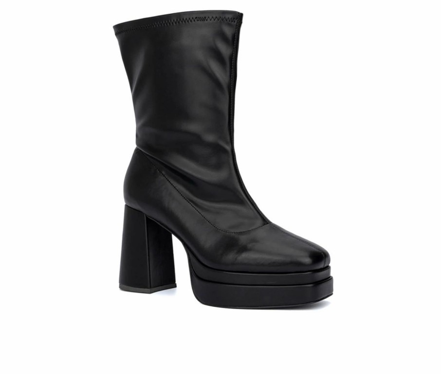 Heeled Boots * | Best Deal Women'S Fashion To Figure Keira Mid Calf Platform Booties Black Wide