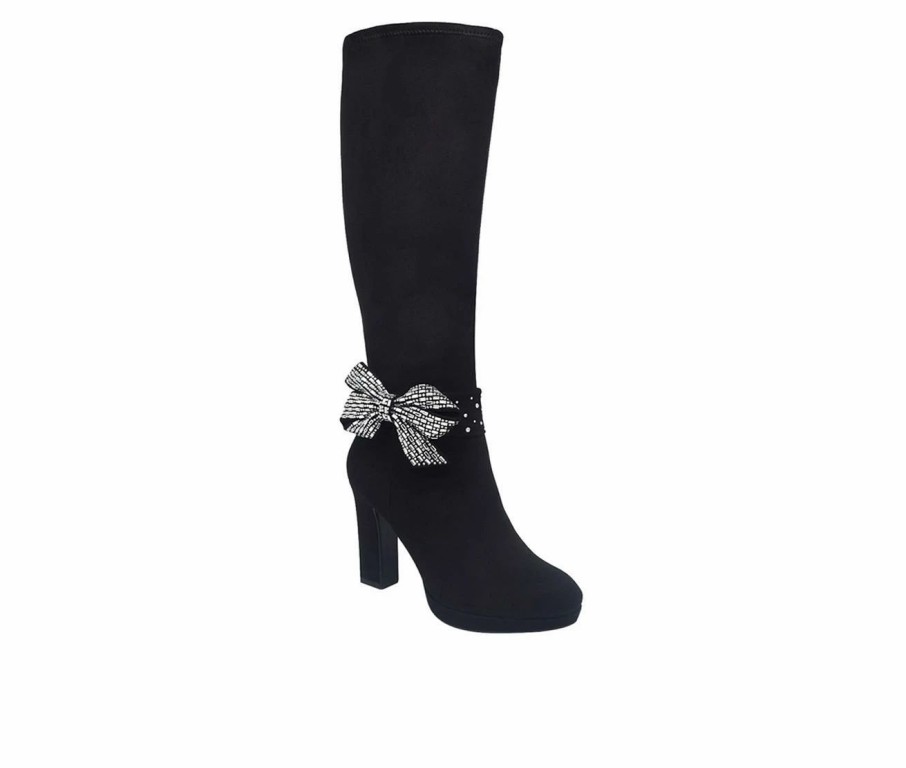 Heeled Boots * | Wholesale Women'S Impo Ovidia Bling Knee High Heeled Boots Black/Smoke