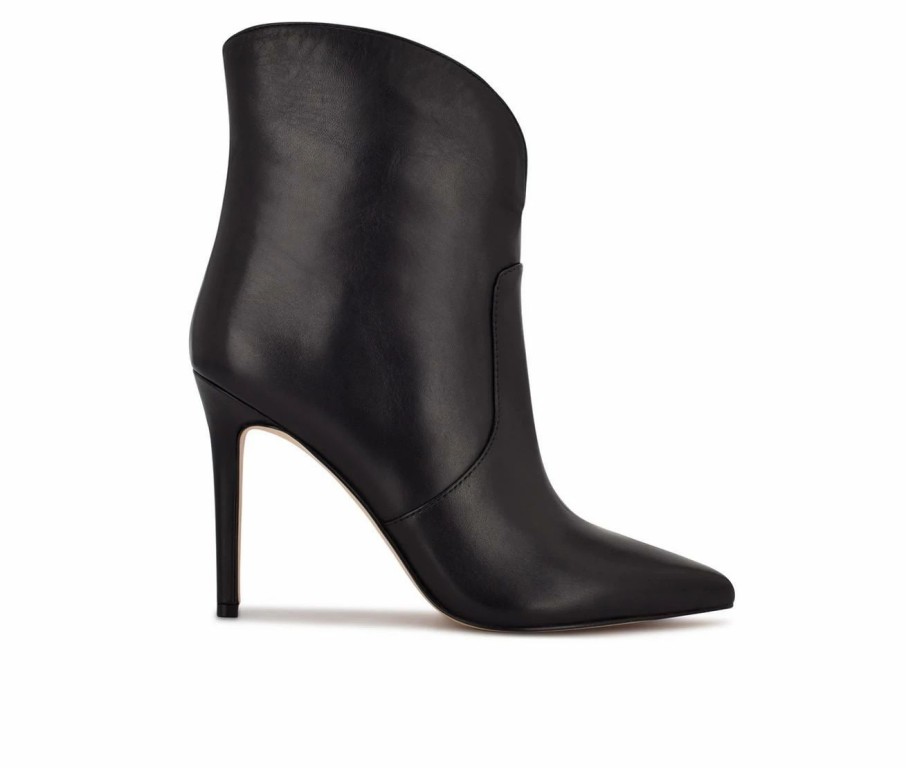 Stiletto Heels * | Brand New Women'S Nine West Tolate Heeled Booties Black Leather