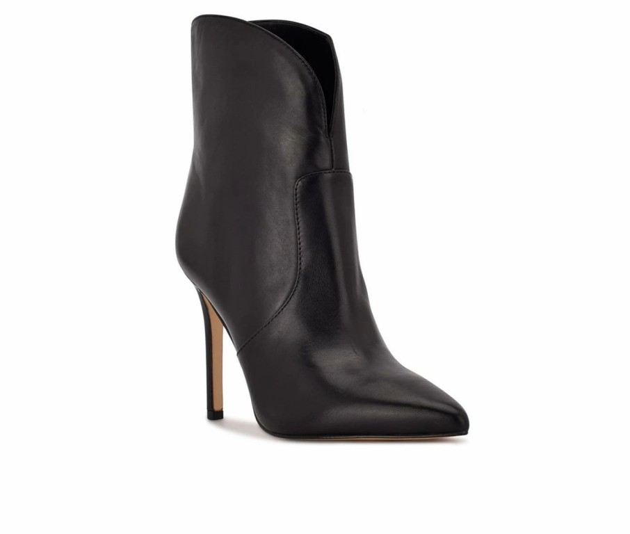 Stiletto Heels * | Brand New Women'S Nine West Tolate Heeled Booties Black Leather