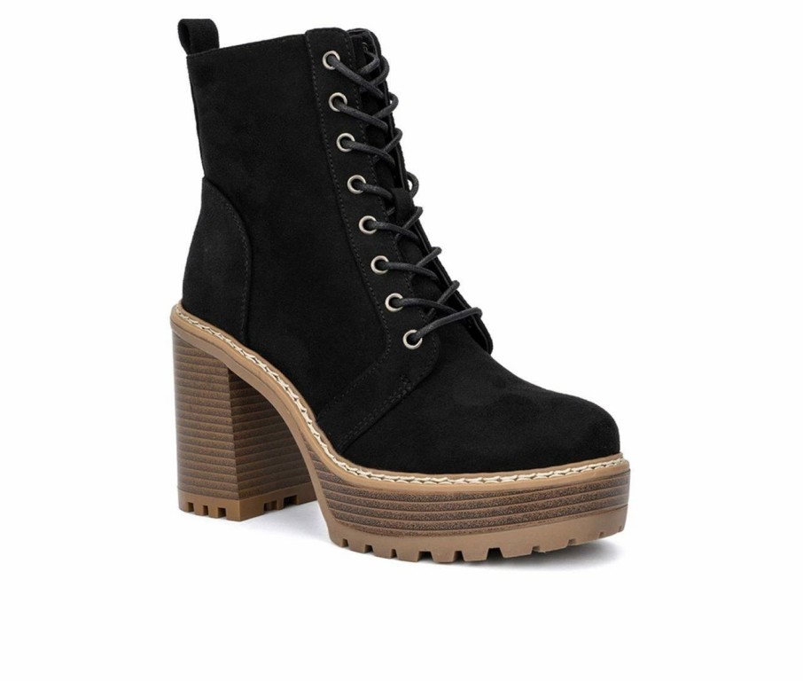 Block Heels * | Cheapest Women'S Olivia Miller Evie Platform Heeled Lace Up Boots Black