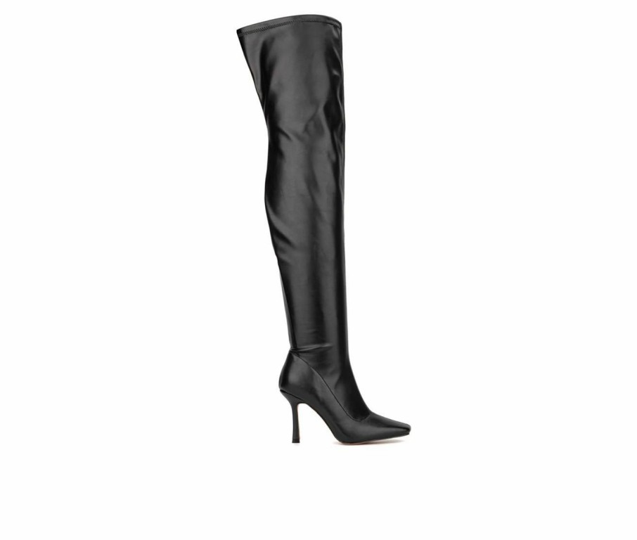 Stiletto Heels * | Best Sale Women'S New York And Company Natalia Over The Knee Boots Black Pu