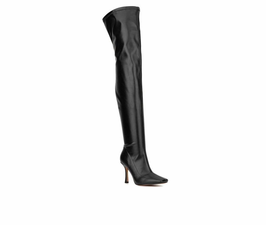 Stiletto Heels * | Best Sale Women'S New York And Company Natalia Over The Knee Boots Black Pu