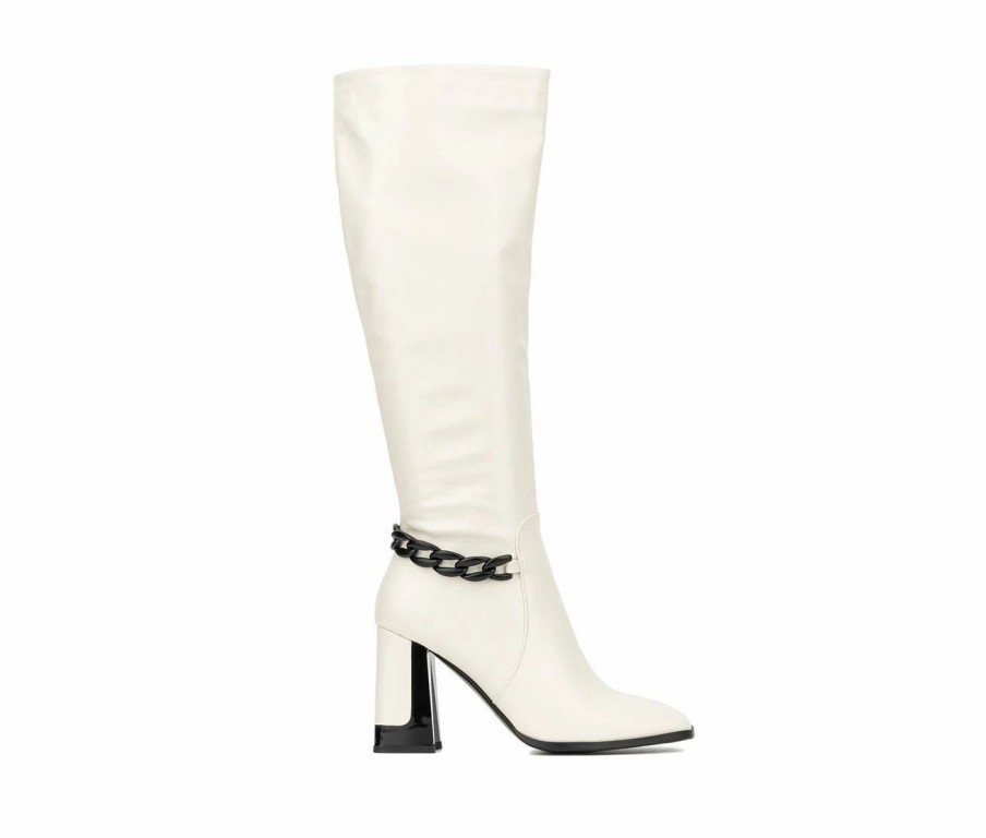 Heeled Boots * | Wholesale Women'S Torgeis Lauren Knee High Heeled Boots Off White