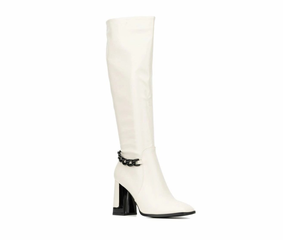 Heeled Boots * | Wholesale Women'S Torgeis Lauren Knee High Heeled Boots Off White