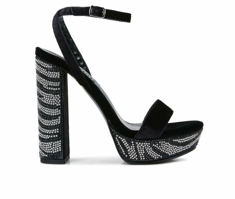 Heeled Sandals * | Budget Women'S Rag & Co Zircon Platform Dress Sandals Black