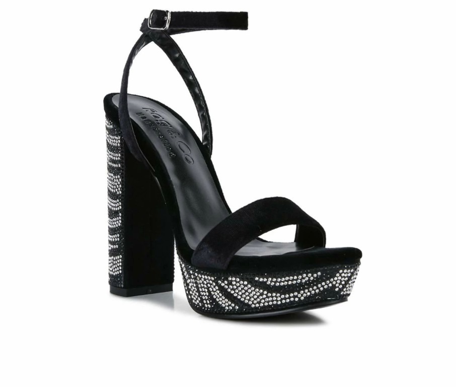 Heeled Sandals * | Budget Women'S Rag & Co Zircon Platform Dress Sandals Black