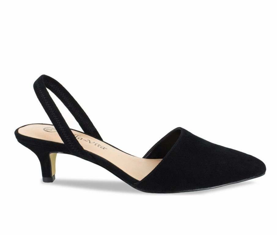 Pumps * | Cheap Women'S Bella Vita Sarah Kitten Heel Sling Back Pumps Black Suede