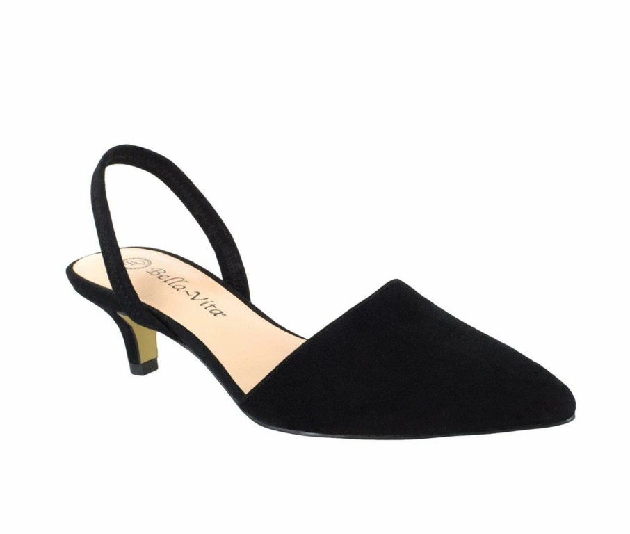 Pumps * | Cheap Women'S Bella Vita Sarah Kitten Heel Sling Back Pumps Black Suede