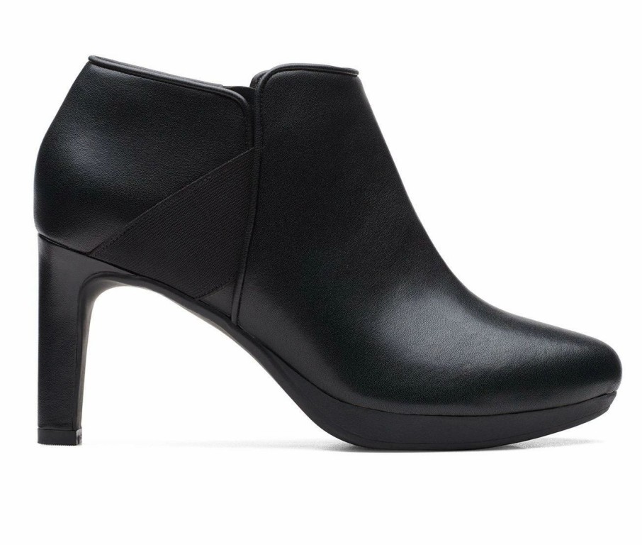 Heeled Boots * | Top 10 Women'S Clarks Ambyr Gem Heeled Booties Black Leather