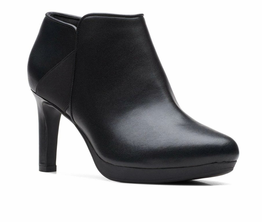 Heeled Boots * | Top 10 Women'S Clarks Ambyr Gem Heeled Booties Black Leather