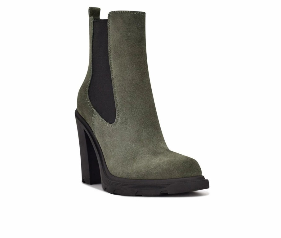 Heeled Boots * | Hot Sale Women'S Nine West Ream Heeled Booties Dark Green